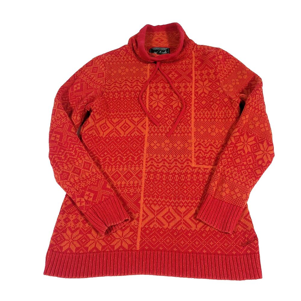 Fair Isle Knit cowl neck Sweater M Woolrich Nordic‎ Snowflake Cotton Colorful